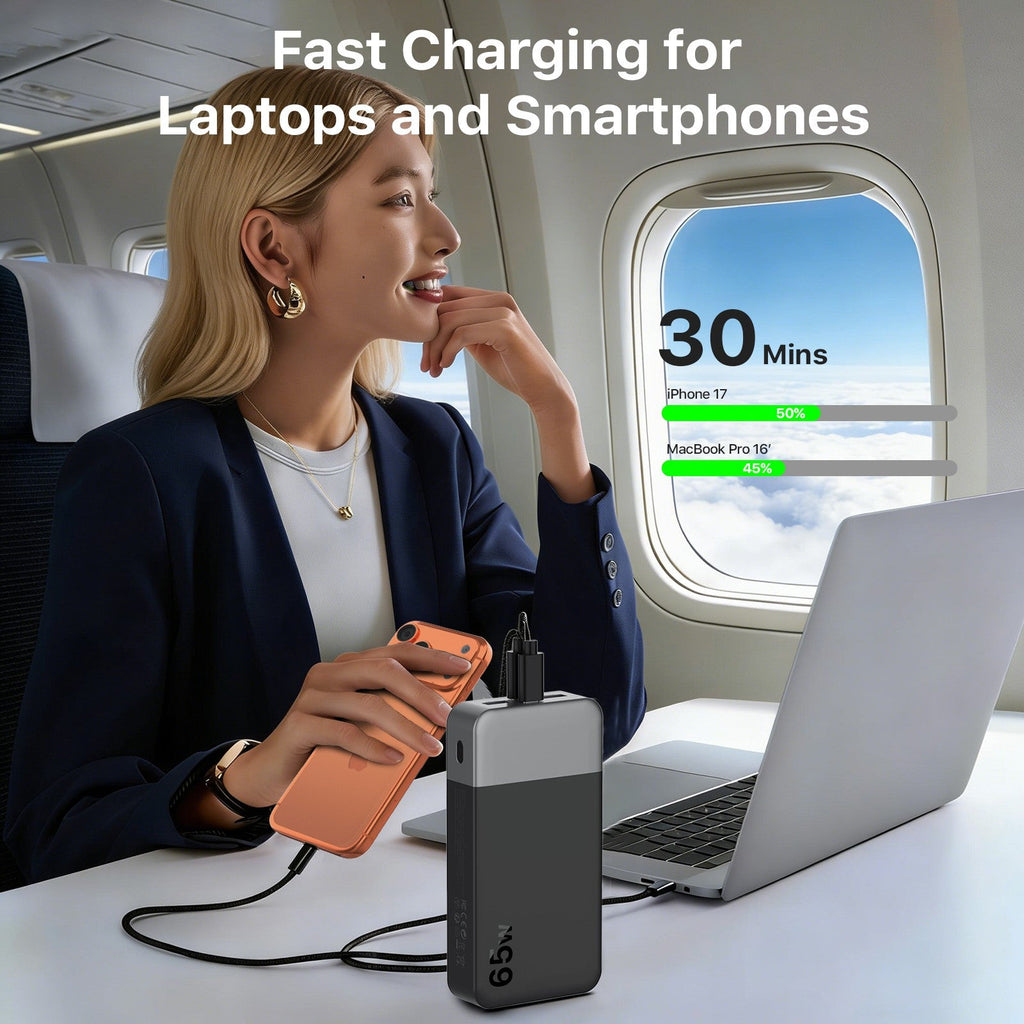 65W Fast-Charging 20000mAh Portable Power Bank